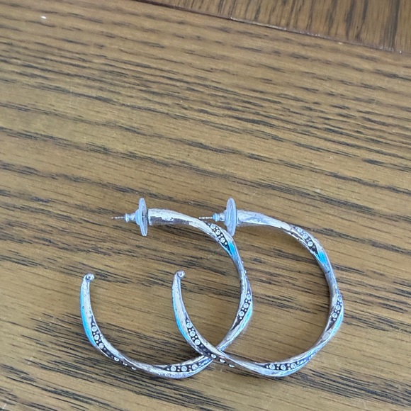 Brighton Jewelry - Brighton Silver and Blue Hoop Earrings